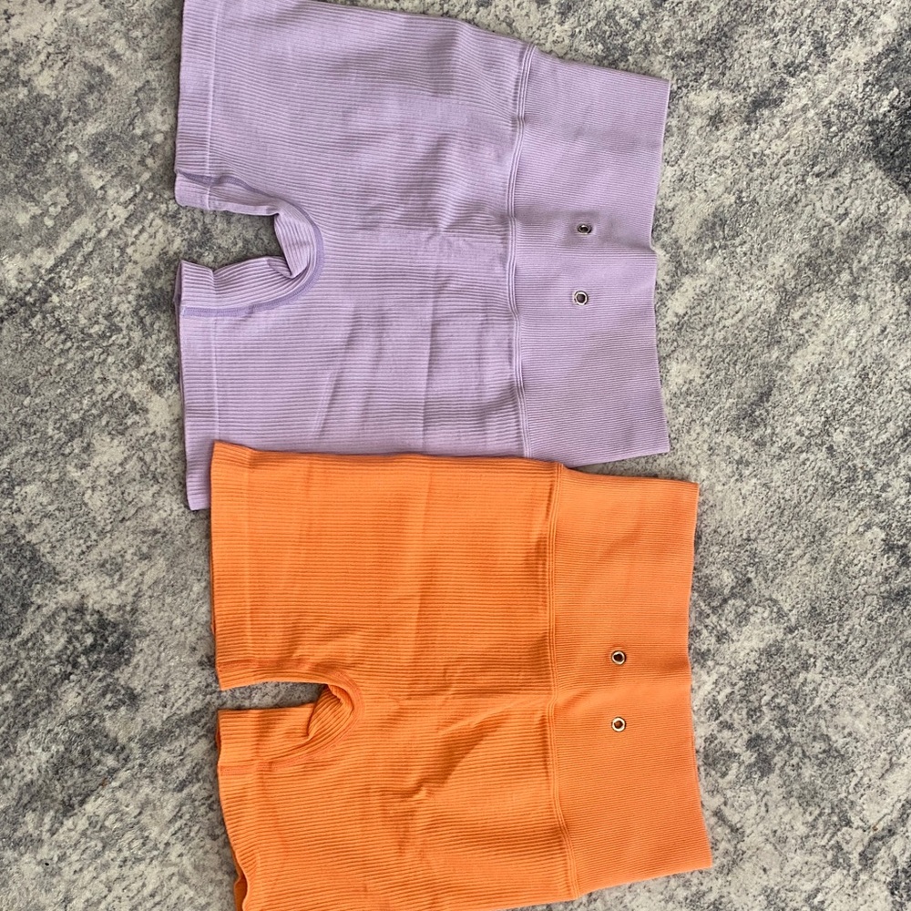 Ribbed Shorts Set - Orange and Lavender